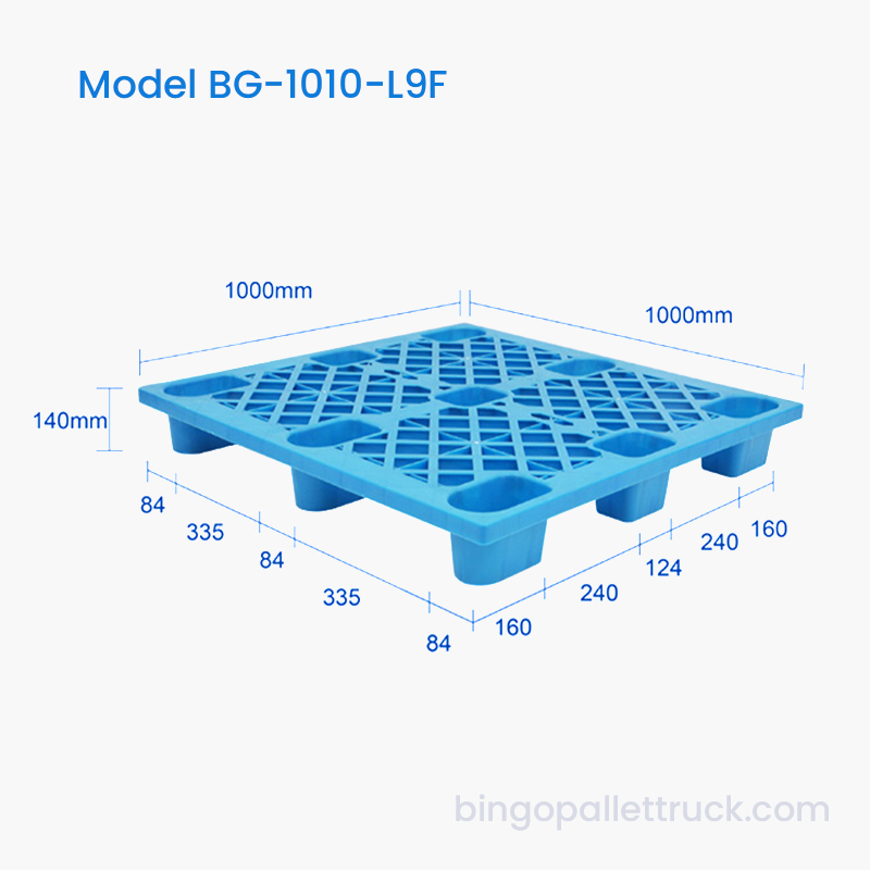 Paleta de plástico HDPE de 9 patas para trabajo liviano de 1000×1000 mm
