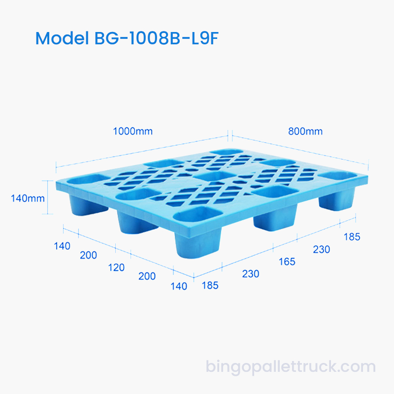 Paleta de plástico HDPE de nueve pies con rejilla de servicio liviano de 1000×800 mm