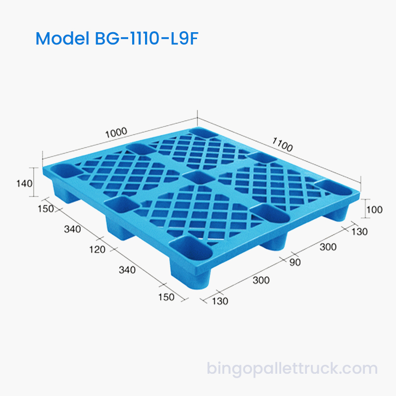 Paleta de plástico HDPE de 9 patas para trabajo liviano de 1100×1000 mm