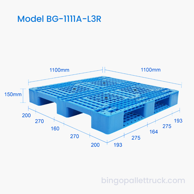 Palet de plástico de 3 cilindros y entrada de 4 vías de 1100×1100 mm