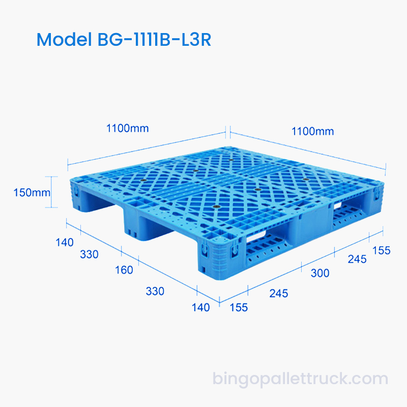 Palet de plástico de 3 cilindros y entrada de 4 vías de 1100×1100 mm