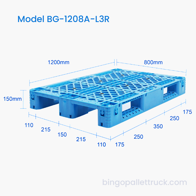 Palet de plástico de 3 cilindros y entrada de 4 vías de 1200×800 mm