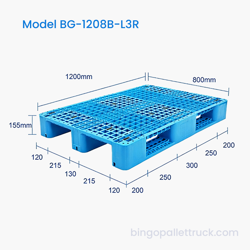 Palet de plástico de 3 cilindros y entrada de 4 vías de 1200×800 mm