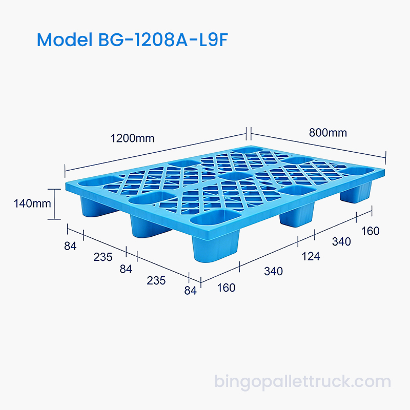 Paleta de plástico HDPE de 9 patas para trabajo liviano de 1200 x 800 mm