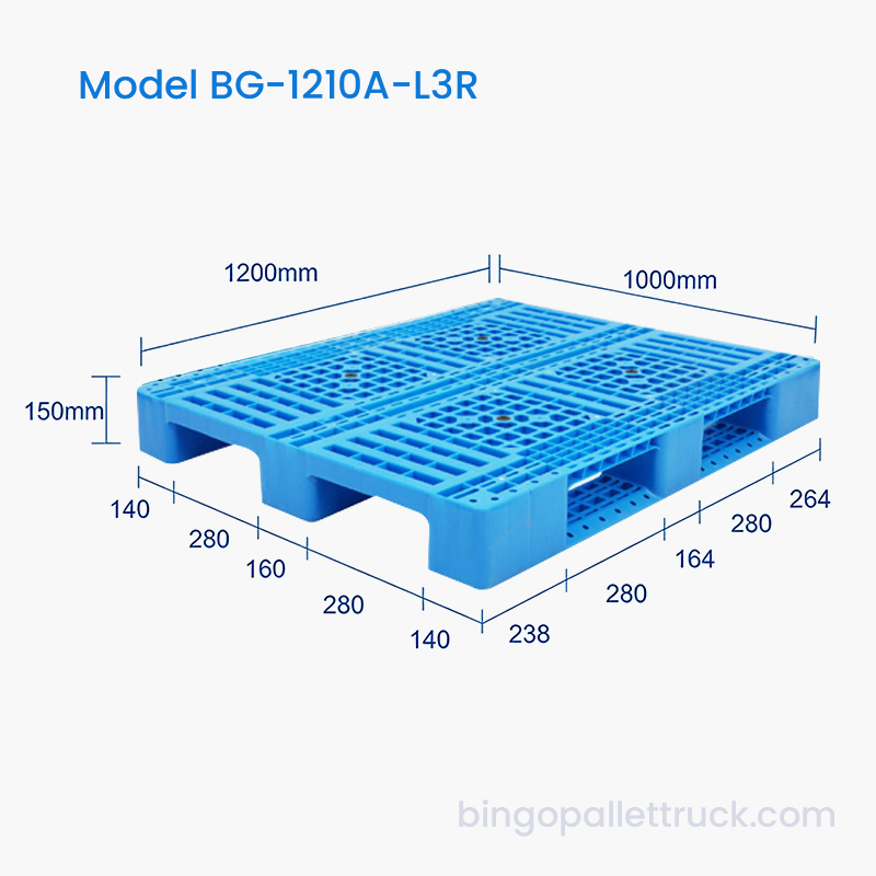 Paleta de plástico HDPE de 3 tiempos de 1200×1000 mm