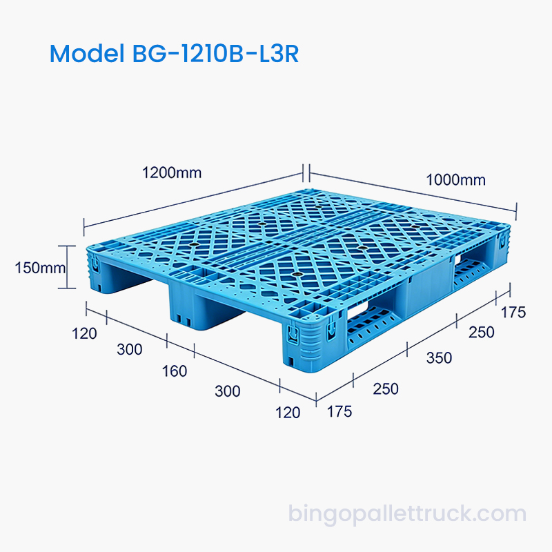 Paleta de plástico HDPE de 3 tiempos de 1200×1000 mm