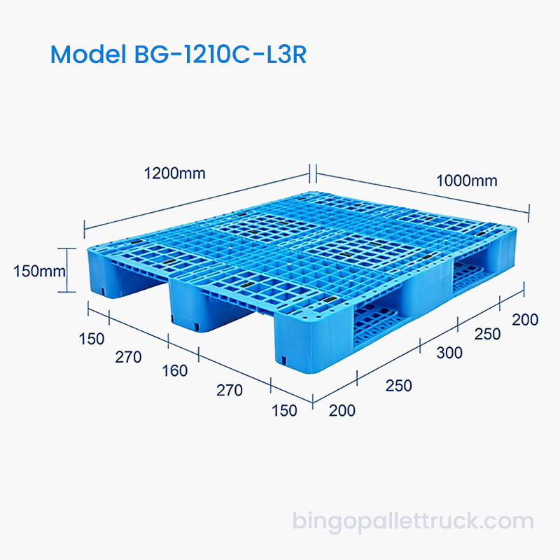 Paleta de plástico HDPE de 3 tiempos de 1200×1000 mm