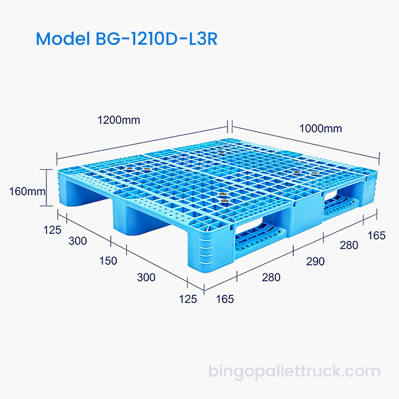 Paleta de plástico HDPE de 3 tiempos de 1200×1000 mm