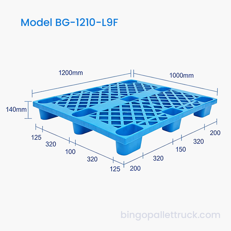Paleta de plástico HDPE de 9 patas para trabajo liviano de 1200 x 1000 mm