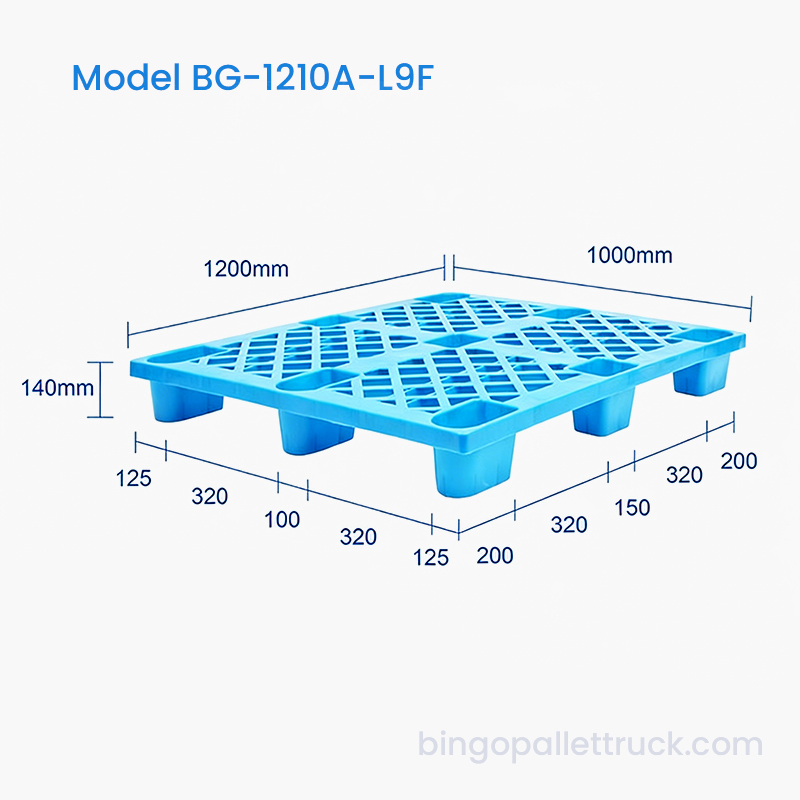 Paleta de plástico HDPE de 9 patas para trabajo liviano de 1200 x 1000 mm