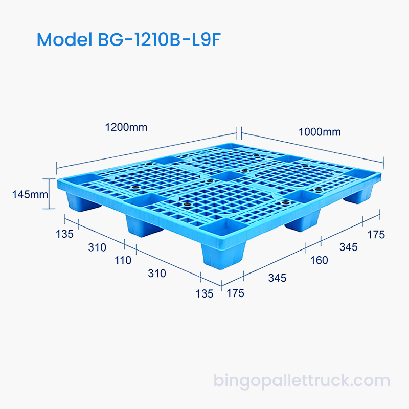 Paleta de plástico HDPE de 9 patas para trabajo liviano de 1200 x 1000 mm