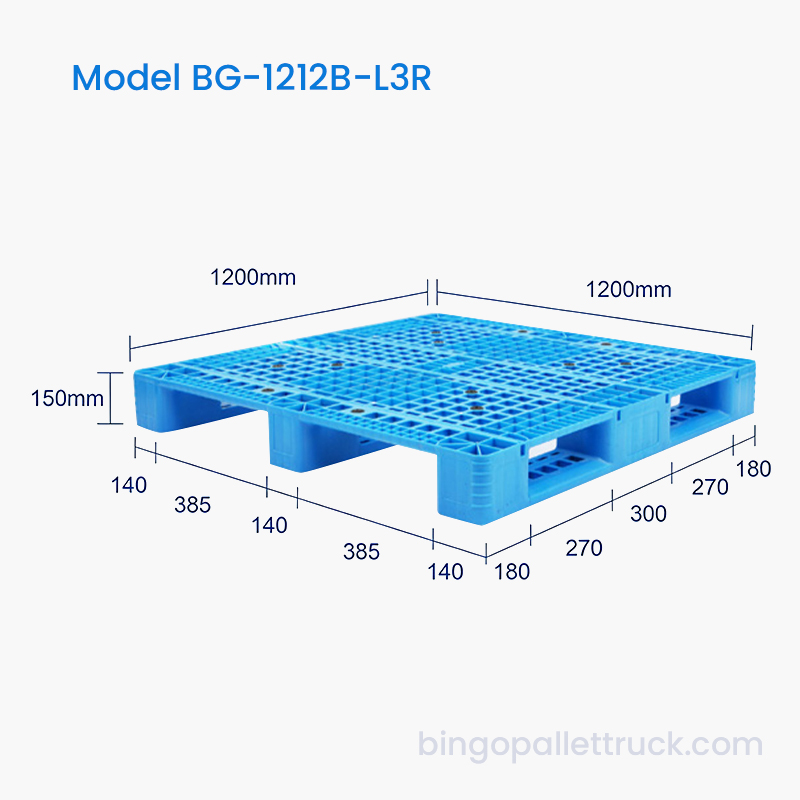 Paleta de plástico HDPE de 3 tiempos de 1200×1200 mm