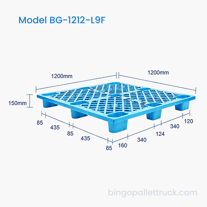 Paleta de plástico HDPE de 9 patas para trabajo liviano de 1200 x 1200 mm
