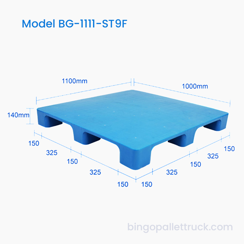 Paleta de plástico liviana de 9 patas con parte superior sólida de 1100×1100 mm