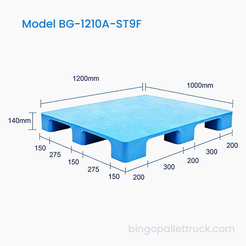 Paleta de plástico resistente a la luz con 9 patas y tapa sólida de 1200×1000 mm