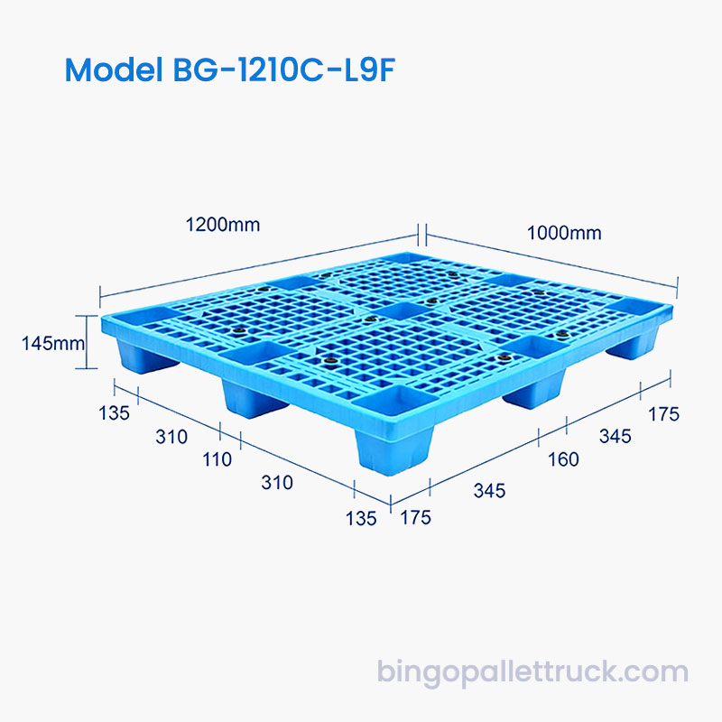 Palet de plástico de 9 pies y 1200x1000 mm compatible con montacargas estándar