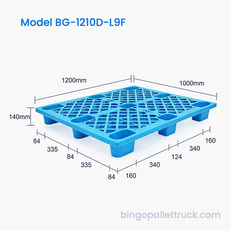 Palet de plástico de 1200x1000 mm con superficie de rejilla antideslizante para logística